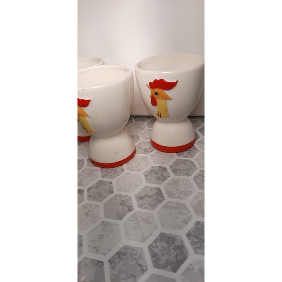 Holt Howard Set of 4 Whimsical Egg Cups, Coq Rouge Rooster Design 1961 - Picture 3 of 10